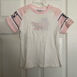 Vintage girls Number 58 Reebok Kids Pink and White Short Sleeve Tee NWT